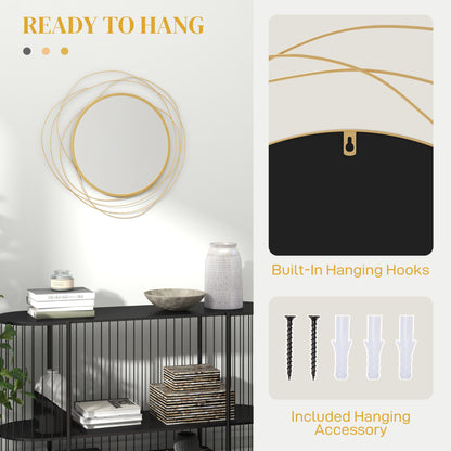 HOMCOM Abstract Metal Wire Wall Mirror, with Accessories - Gold Tone 