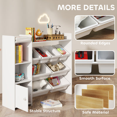 AIYAPLAY Toy Storage Unit with 8 Removable Bins, Storage Shelves, Cabinet, White 