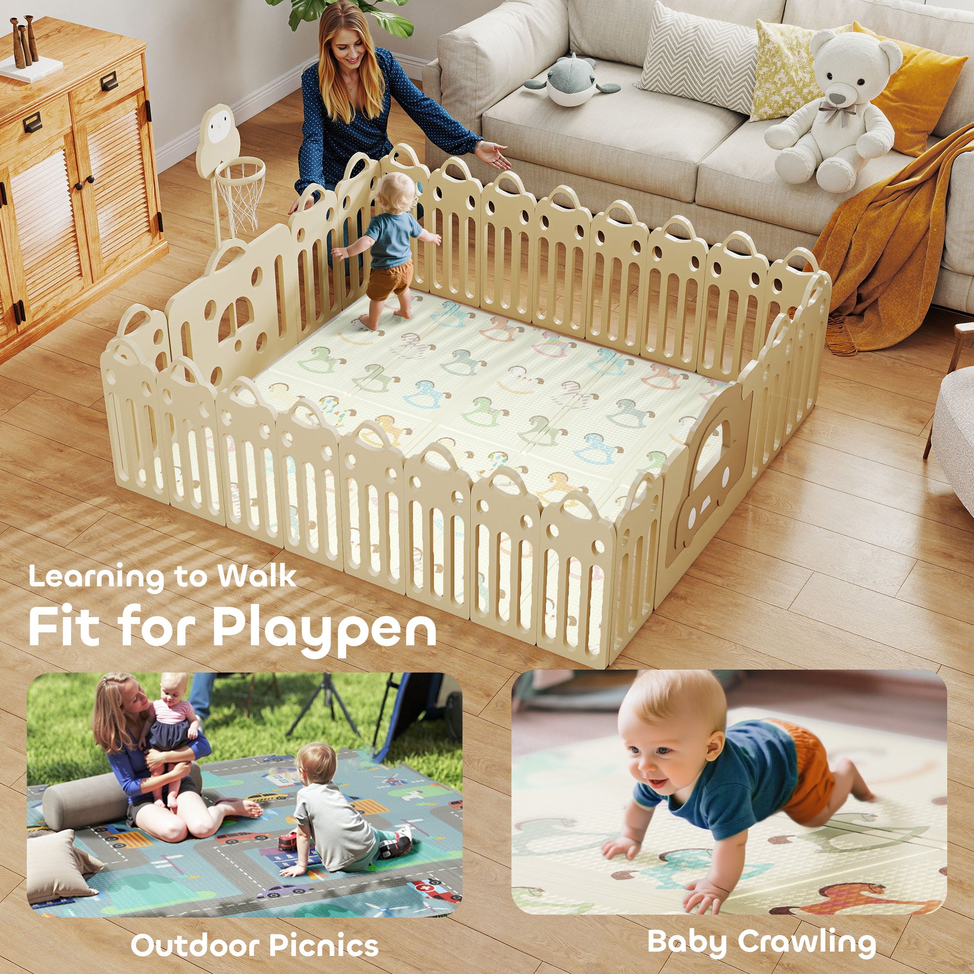 AIYAPLAY Foldable Double-Sided Baby Play Mat, for Toddlers, Bedrooms, Nurseries, Playrooms 