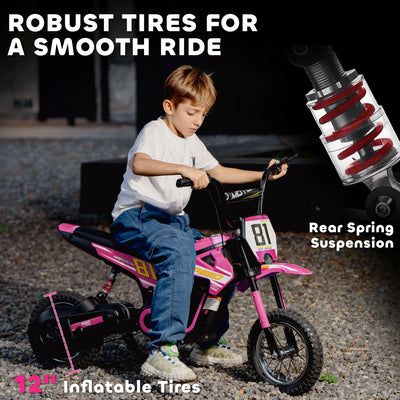 AIYAPLAY Kids Electric Motorbike, 24V Ride On Motorcycle with 3 Speeds and Rear Suspension, Dirt Bike for 8-12 Years Old, Pink 