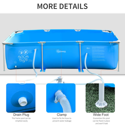Outsunny Steel Frame Pool with Filter Pump, Filter Cartridge, Reinforced Sidewalls Rust Resistant Above Ground Swimming Pool 292 x 190 x 75cm, Blue 
