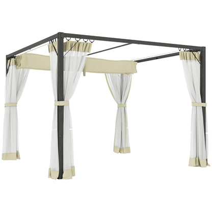Outsunny 3 x 3m Aluminium Frame Pergola, with Retractable Roof - Khaki 