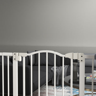 PawHut Pressure Fit Dog Stair Gate No Drilling Safety Gate Auto Close for Doorways, Hallways, 74-94cm Adjustable, 94cm Tall, White 