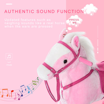 HOMCOM Baby Rocking Horse Plush Ride on Animals Rocker with Sound Handle Grip for Kids 3-6 Years - Pink 