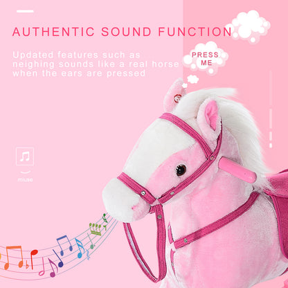 HOMCOM Baby Rocking Horse Plush Ride on Animals Rocker with Sound Handle Grip for Kids 3-6 Years - Pink 