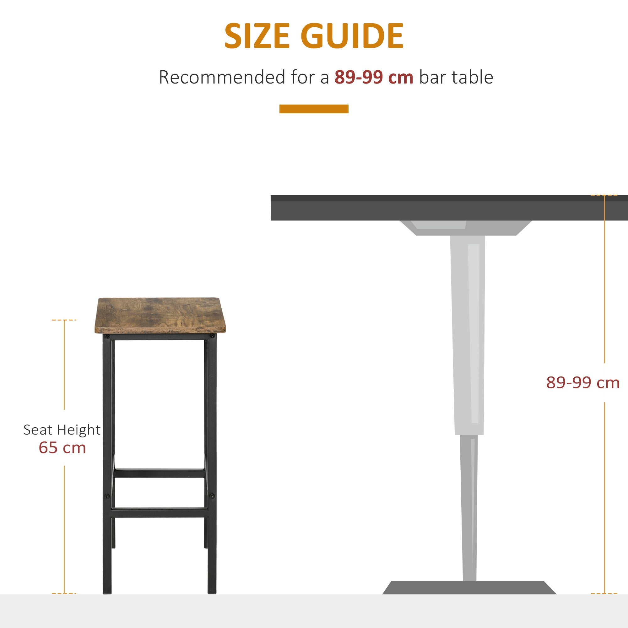 HOMCOM Industrial Bar Stools, Set of 2 Kitchen Breakfast Bar Chairs with Footrest, Counter Height Island Stools for Dining Area, Home Pub, Rustic Brown 