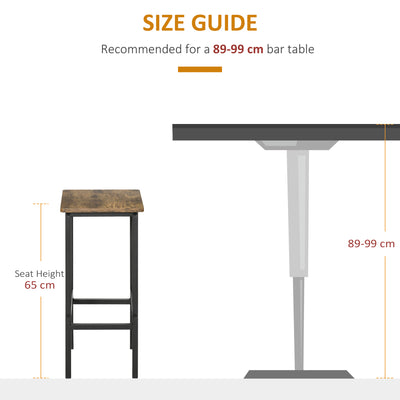 HOMCOM Industrial Bar Stools, Set of 2 Kitchen Breakfast Bar Chairs with Footrest, Counter Height Island Stools for Dining Area, Home Pub, Rustic Brown 