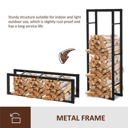 HOMCOM Metal Firewood Log Holder Tall Firewood Rack Indoor Outdoor Fireplace Wood Storage Shelf, Black, 60Wx25Dx150Hcm 