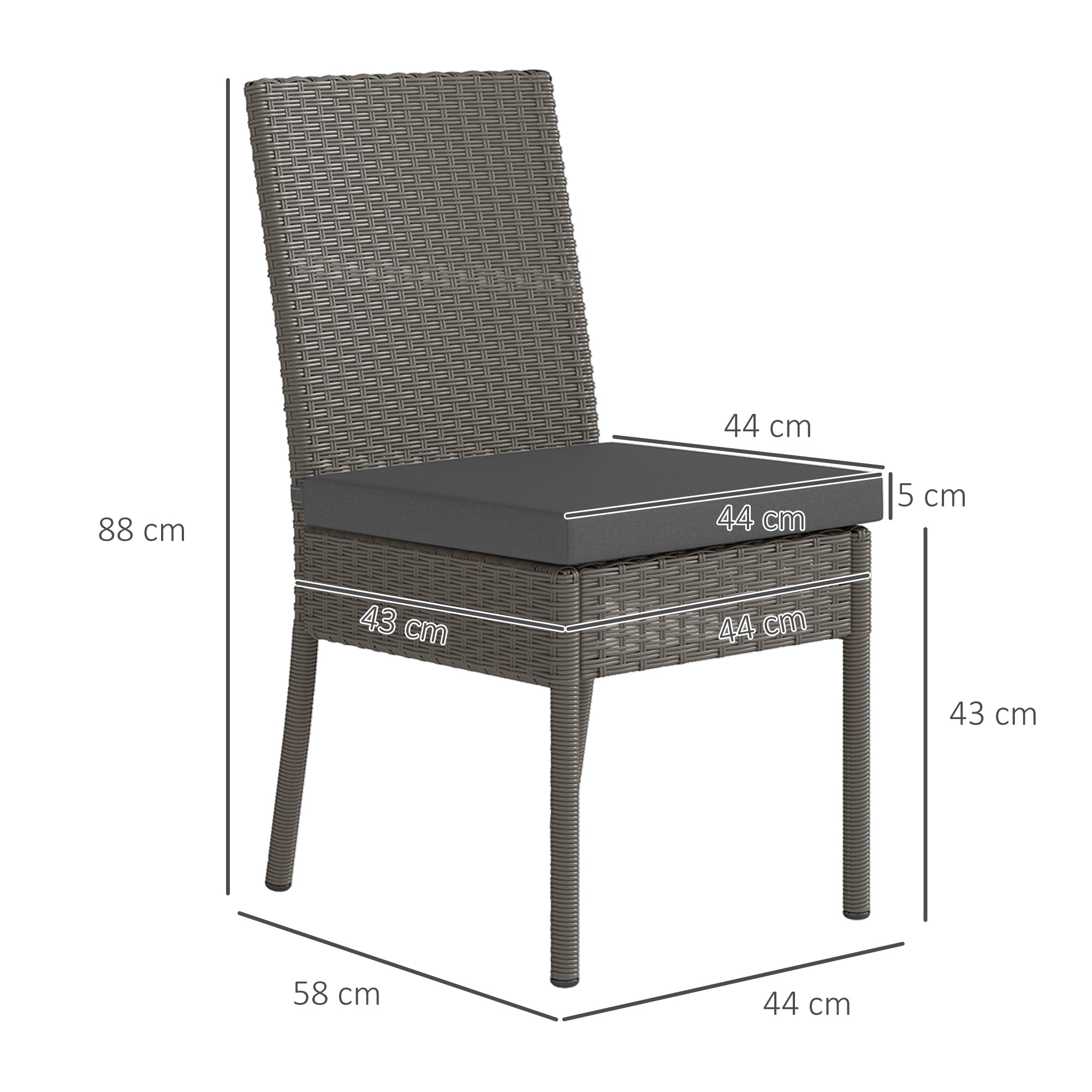 Outsunny Set of Two Armless Rattan Garden Chairs - Dark Grey 