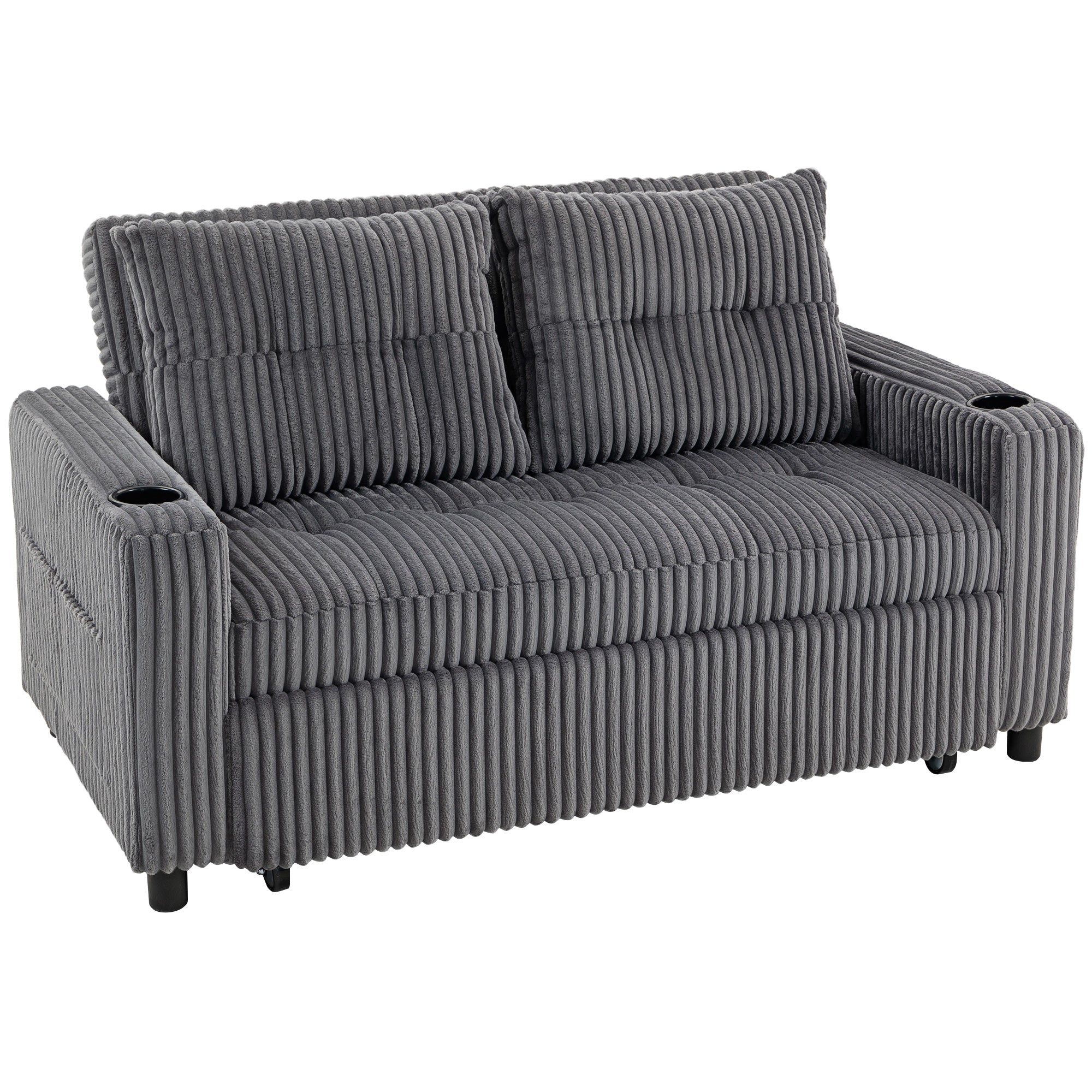HOMCOM 2 Seater Click Clack Sofa Bed with Pull Out Design, Corduroy Upholstery - Charcoal Grey 