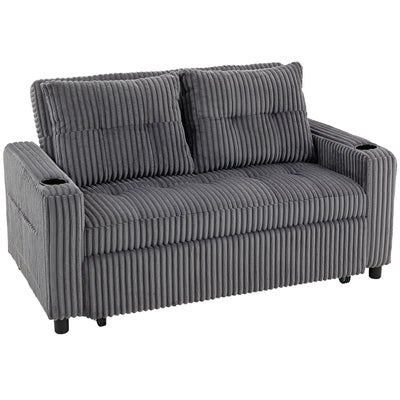 HOMCOM 2 Seater Click Clack Sofa Bed with Pull Out Design, Corduroy Upholstery - Charcoal Grey 