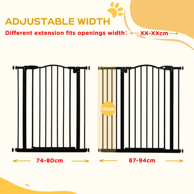 PawHut Pressure Fit Dog Stair Gate No Drilling Safety Gate Auto Close for Doorways, Hallways, 74-94cm Adjustable, 94cm Tall, Black 