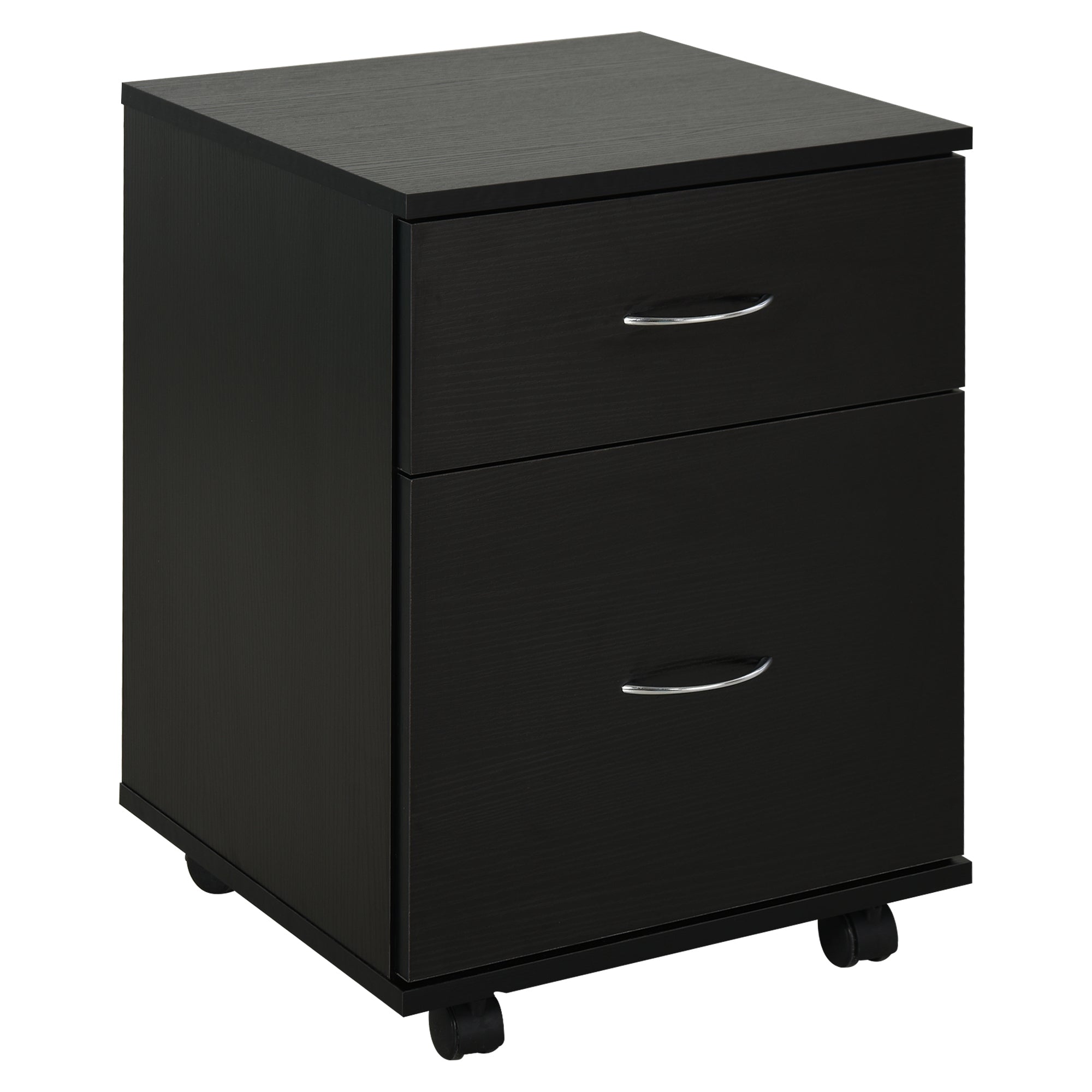 HOMCOM Two Drawer Filing Cabinet with Wheels- Black Wood Grain 