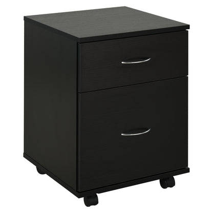 HOMCOM Two Drawer Filing Cabinet with Wheels- Black Wood Grain 