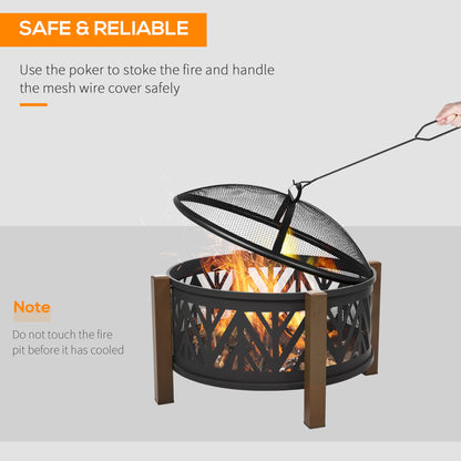 Outsunny Metal Large Firepit Bowl Outdoor 2-In-1 Round Fire Pit Brazier w/ Lid,  BBQ Grill, Poker for Backyard, Camping, Bonfire, Wood Burning Stove, 78 x 78 x 60cm, Black 