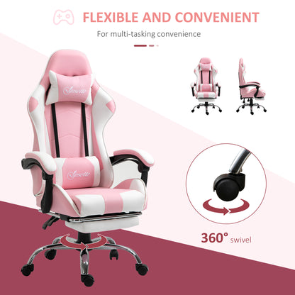 Vinsetto Pink Computer Gaming Chair, Desk Chair with 135\'c2\'b0 Reclining Back and Retractable Footrest, Adjustable PU Leather Lumbar Support and Headrest, Steel Base for Adults, Girls