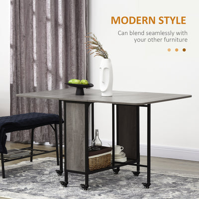 HOMCOM Six-Person Drop Leaf Dining Table - Grey/Black 