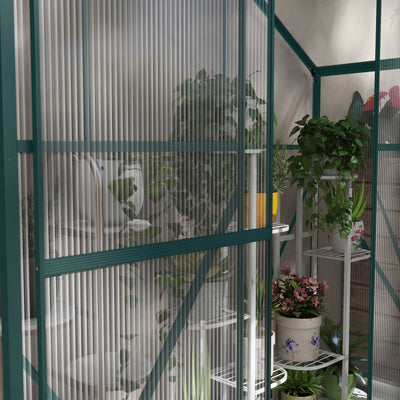 Outsunny 6 x 2.5ft Polycarbonate Greenhouse Walk-In Green House with Rain Gutter, Sliding Door, Window, Foundation, Green 