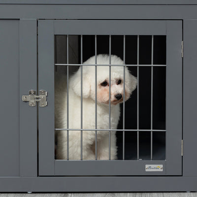 PawHut Furniture Style Dog Crate for Small and Medium Dogs, End Table Pet Cage with Two Lockable Doors - Grey 