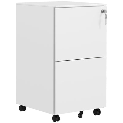 Vinsetto 2-Drawer Vertical Filing Cabinet with Lock and 5 Wheels, Steel Mobile File Cabinet, for A4, Legal and Letter Size, Pre-Assembled Body, White 