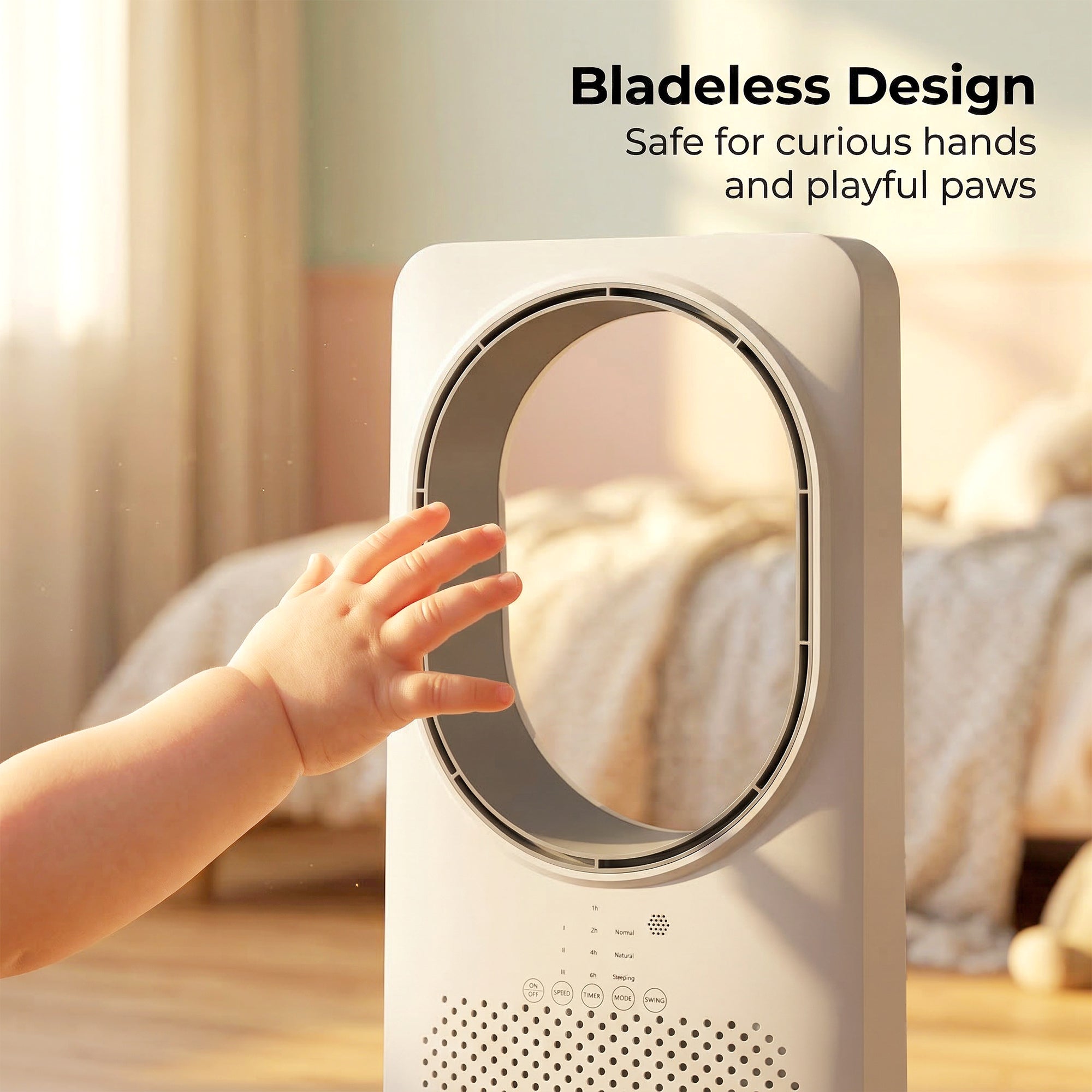 HOMCOM Bladeless Tower Fan for Bedroom, 36dB Standing Cooling Fan with Oscillating, 3 Speeds, 3 Modes, 15H Timer, White 