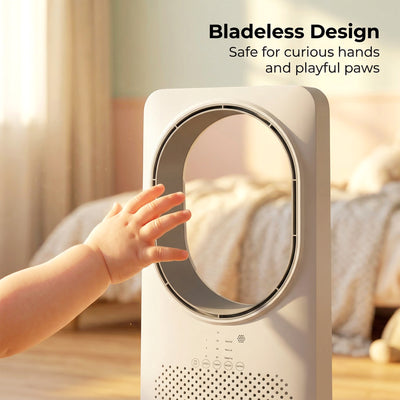HOMCOM Bladeless Tower Fan for Bedroom, 36dB Standing Cooling Fan with Oscillating, 3 Speeds, 3 Modes, 15H Timer, White 