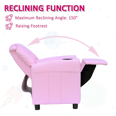 HOMCOM Kids Recliner Chair, PU Leather with Adjustable Backrest, Footrest, Padded Headrest, Pink 