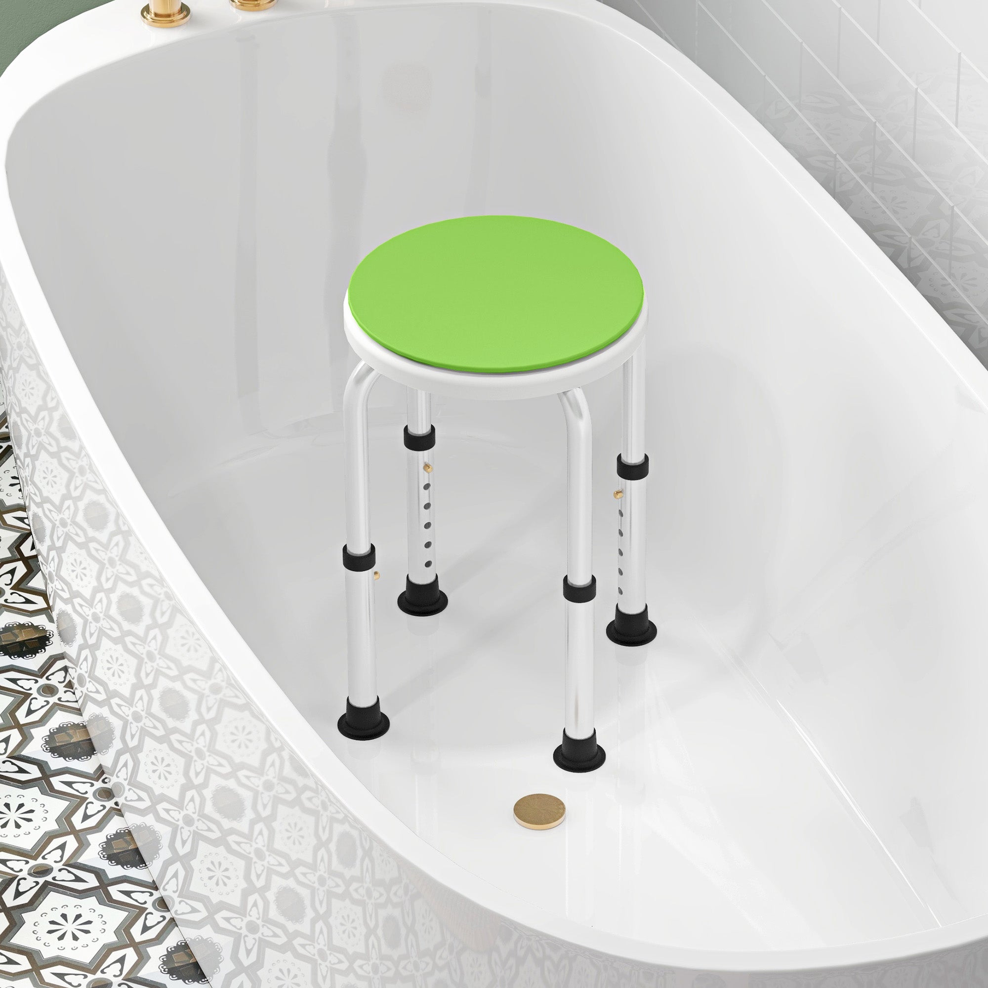 HOMCOM 360\'c2\'b0 Swivel Shower Chair, Height Adjustable Aluminium Shower Stool with Non-Slip Feet for Disabled, Elderly, Green