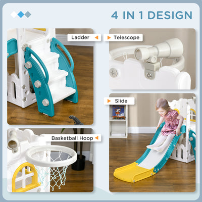 AIYAPLAY 4 in 1 Toddler Slide with Basketball Hoop, Climber, Telescope, Storage Basket, for Ages 1-3 Years, Yellow 