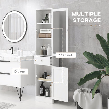 kleankin Bathroom Storage Cabinet with 3-tier Shelf Drawer Door, Floor Cabinet Free Standing Tall Slim Side Organizer Shelves, White 