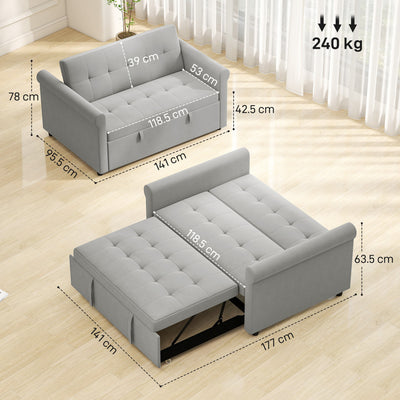HOMCOM Two-Seater Velvet-Feel Sofa Bed - Grey 