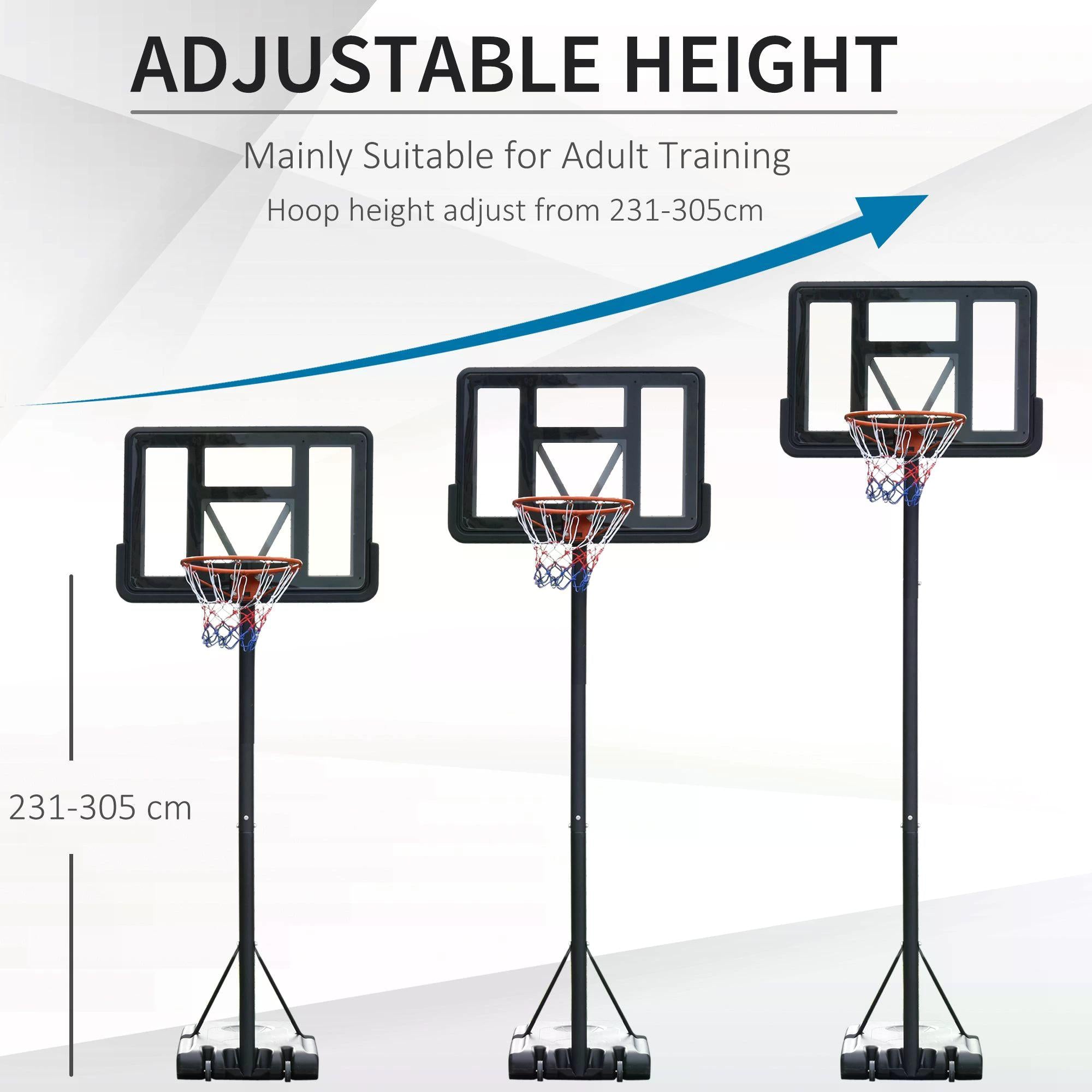 HOMCOM Portable Basketball Hoop Stand 231-305cm Height Adjustable w/ Moving Wheels 