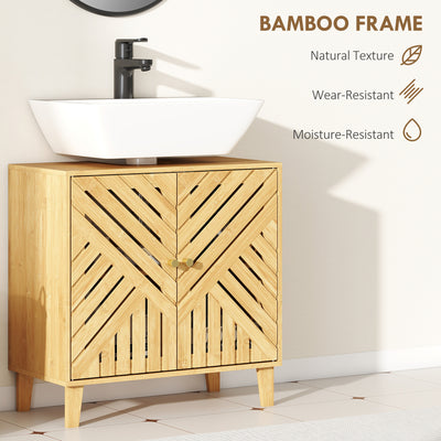 HOMCOM Bamboo Bathroom Under Sink Cabinet with Adjustable Shelf for Basin without Pedestal - Natural 