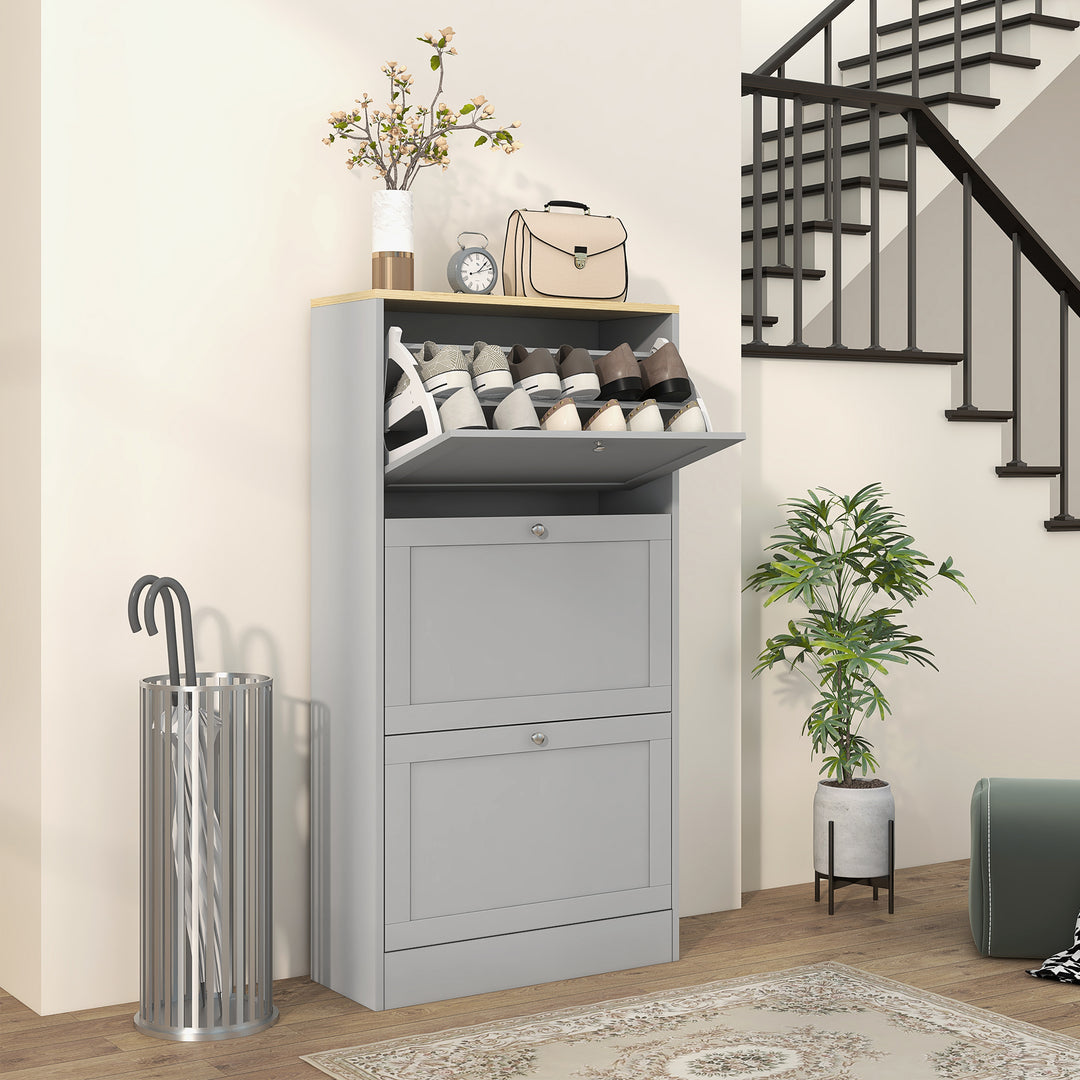 HOMCOM Modern Compact Three-Drawer Shoe Storage Cabinet - Grey 