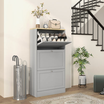 HOMCOM Modern Compact Three-Drawer Shoe Storage Cabinet - Grey 