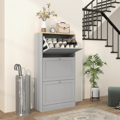 HOMCOM Modern Compact Three-Drawer Shoe Storage Cabinet - Grey