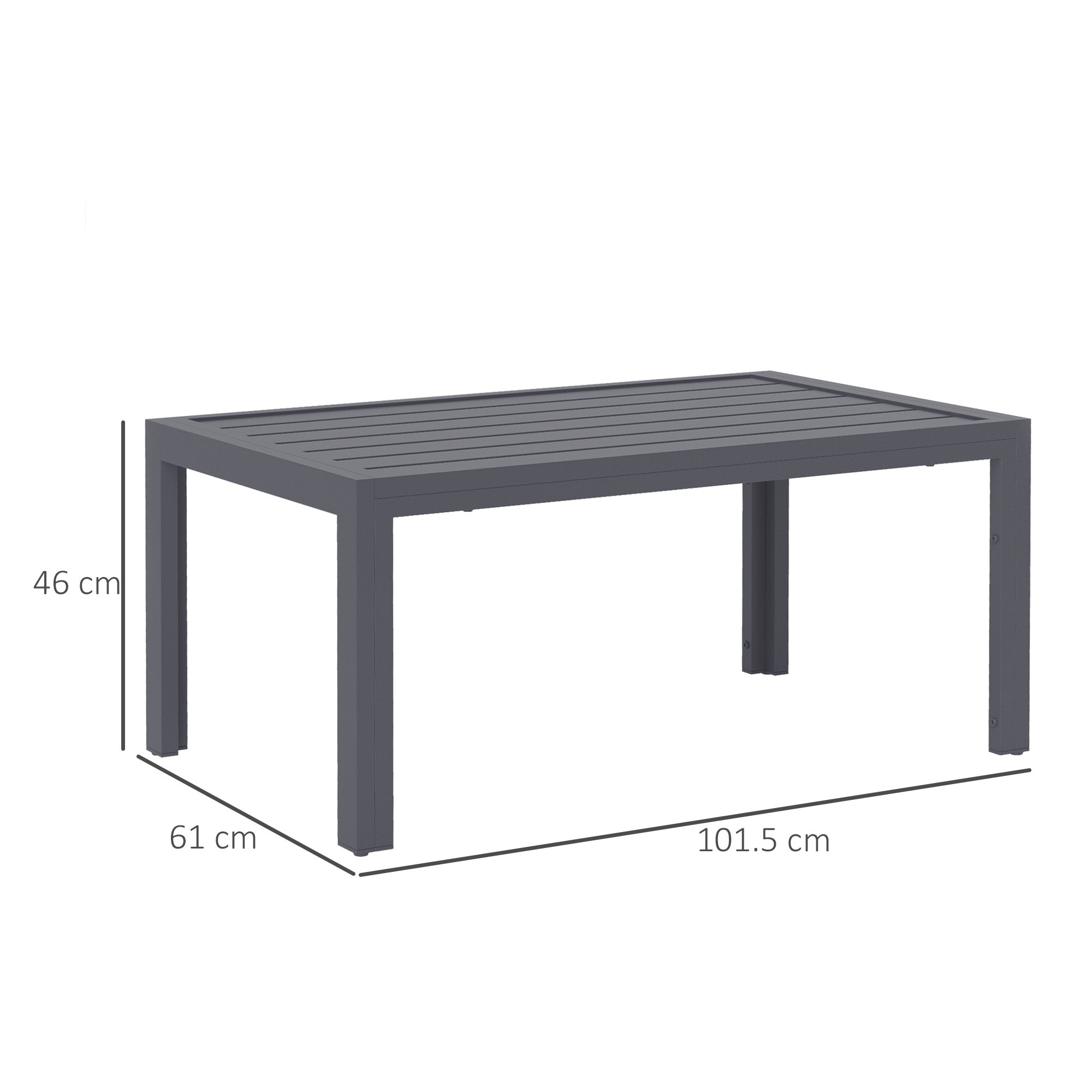 Outsunny Outdoor Side Table, Rectangular Patio Coffee Side Table with Steel Frame and Slat Tabletop for Garden, Balcony, Grey 