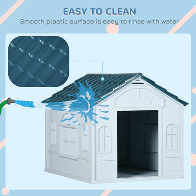 PawHut Plastic Weather-Resistant Dog House, for Indoors and Outdoors, Medium Dogs - White and Blue 
