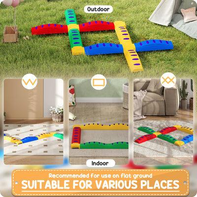 AIYAPLAY 12-Piece Kids Balance Beam Stepping Stones, with Non-Slip Foot Pads, Multicoloured 