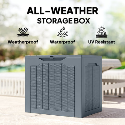 Outsunny 93L Plastic Garden Storage Box, Outdoor Storage Box with Handles, Waterproof Outdoor Storage Container, Light Grey 