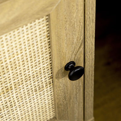HOMCOM Bedside Table with Rattan Element, Side End Table with Shelf and Cupboard, 39cmx35cmx60cm, Natural 
