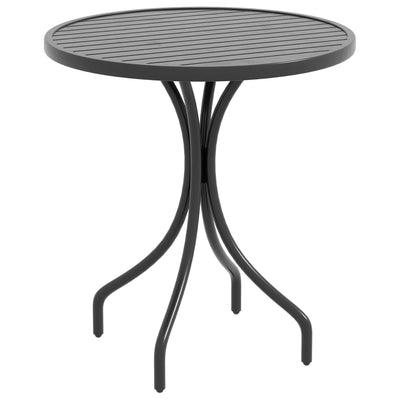 Outsunny 66cm Patio Table, Round Garden Table, Outdoor Side Table with Steel Frame and Slat Tabletop, Black 
