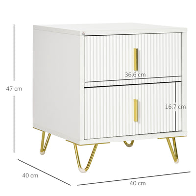 Set of 2 Elegant Chest of Two Drawers - White/Gold-Tone 