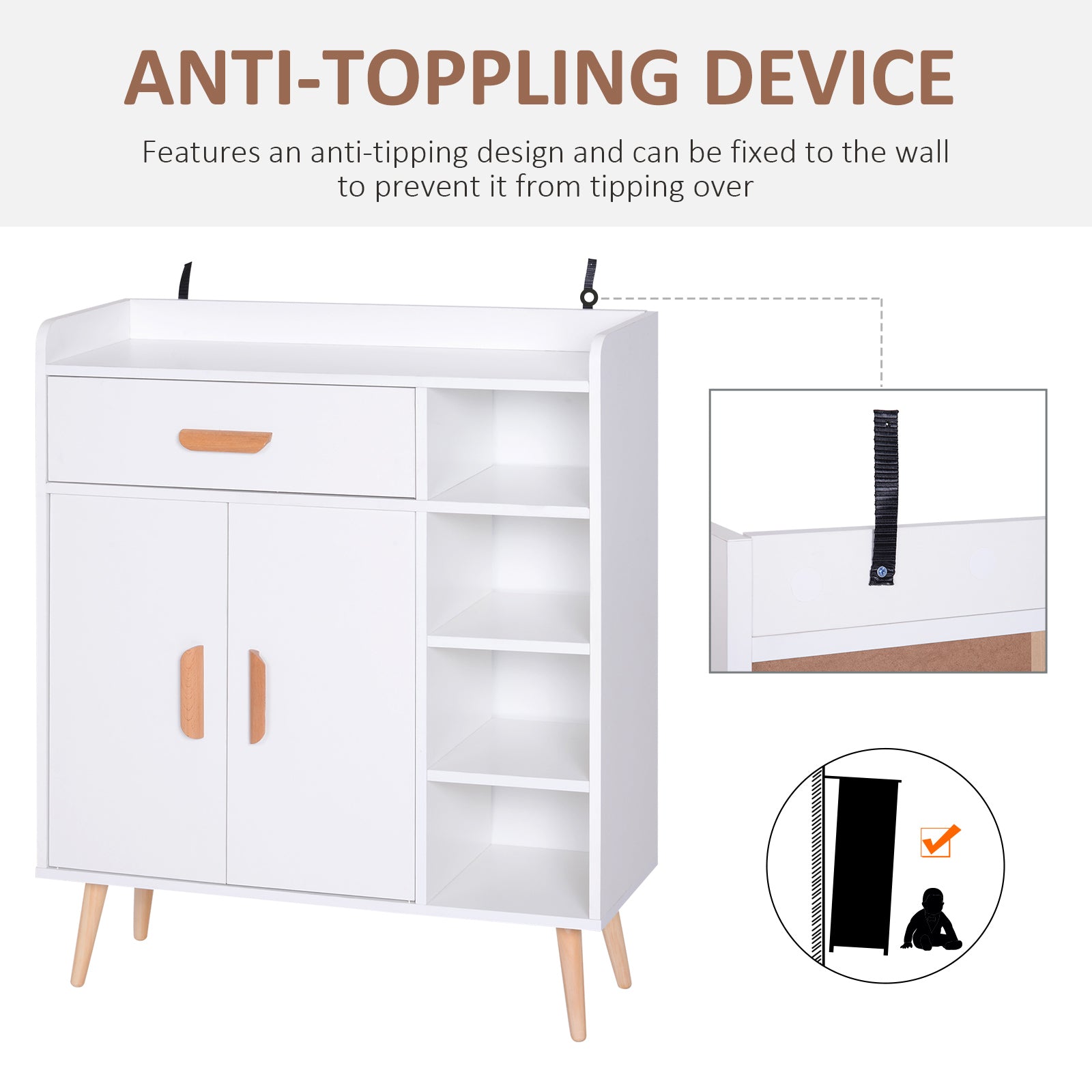 HOMCOM Sideboard, Side Cabinet, Floor Cupboard with Storage Drawer for Hallway, Kitchen, Bedroom, Living Room, White 