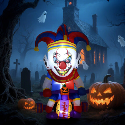 Outsunny 4ft Halloween Inflatable Clown on Bicycle, Blow Up Outdoor Halloween Decoration with 3 Built-in LED Lights for Garden, Party Indoor Outdoor 