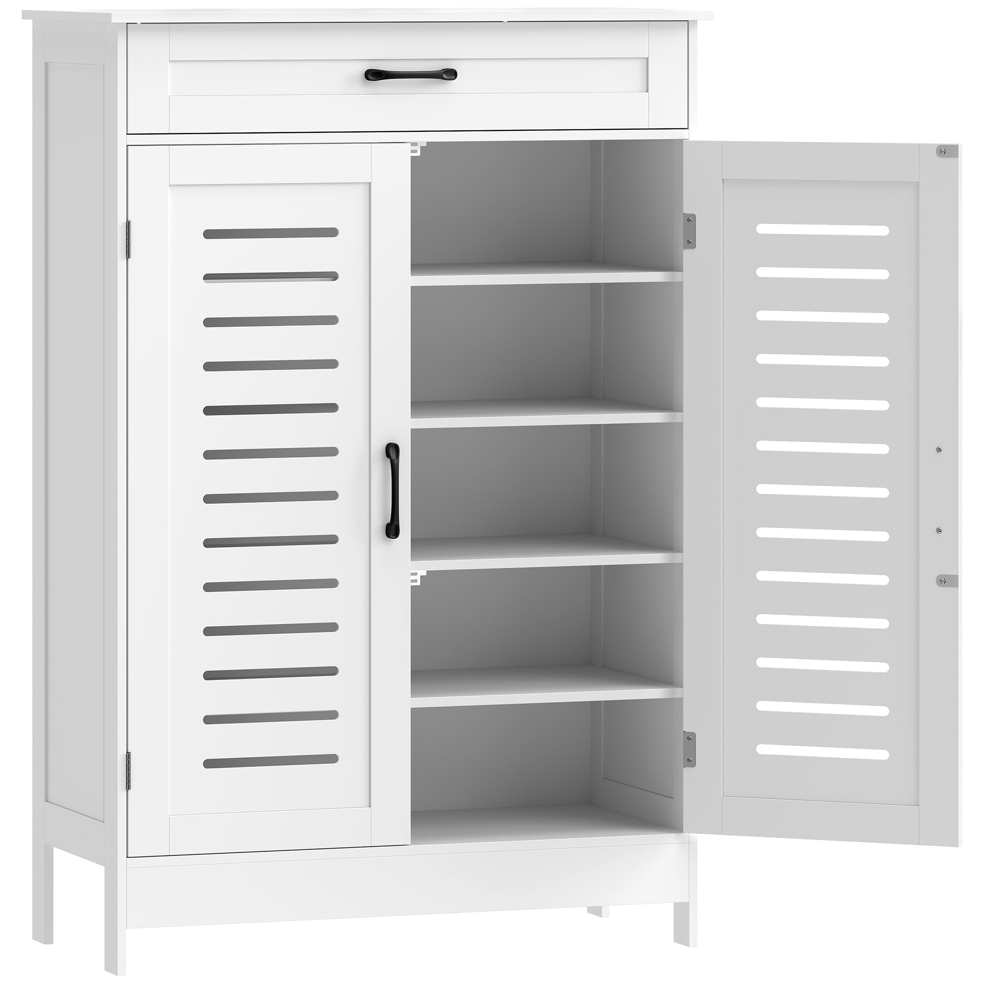 HOMCOM Shoe Cabinet with Louvered Doors, Modern Shoe Storage Cabinet with Drawer and Adjustable Shelves, White 