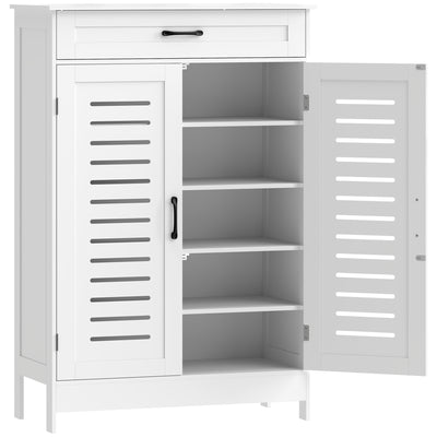 HOMCOM Shoe Cabinet with Louvered Doors, Modern Shoe Storage Cabinet with Drawer and Adjustable Shelves, White 