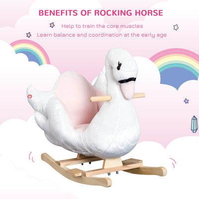 HOMCOM Kids Rocking Horse Plush Ride On Swan Toy w/ Safety Seat for Toddler 18 Months +, White and Pink 