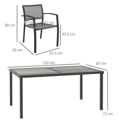Outsunny Seven-Piece Casual Outdoor Dining Set, with Wood-Effect Table - Grey 