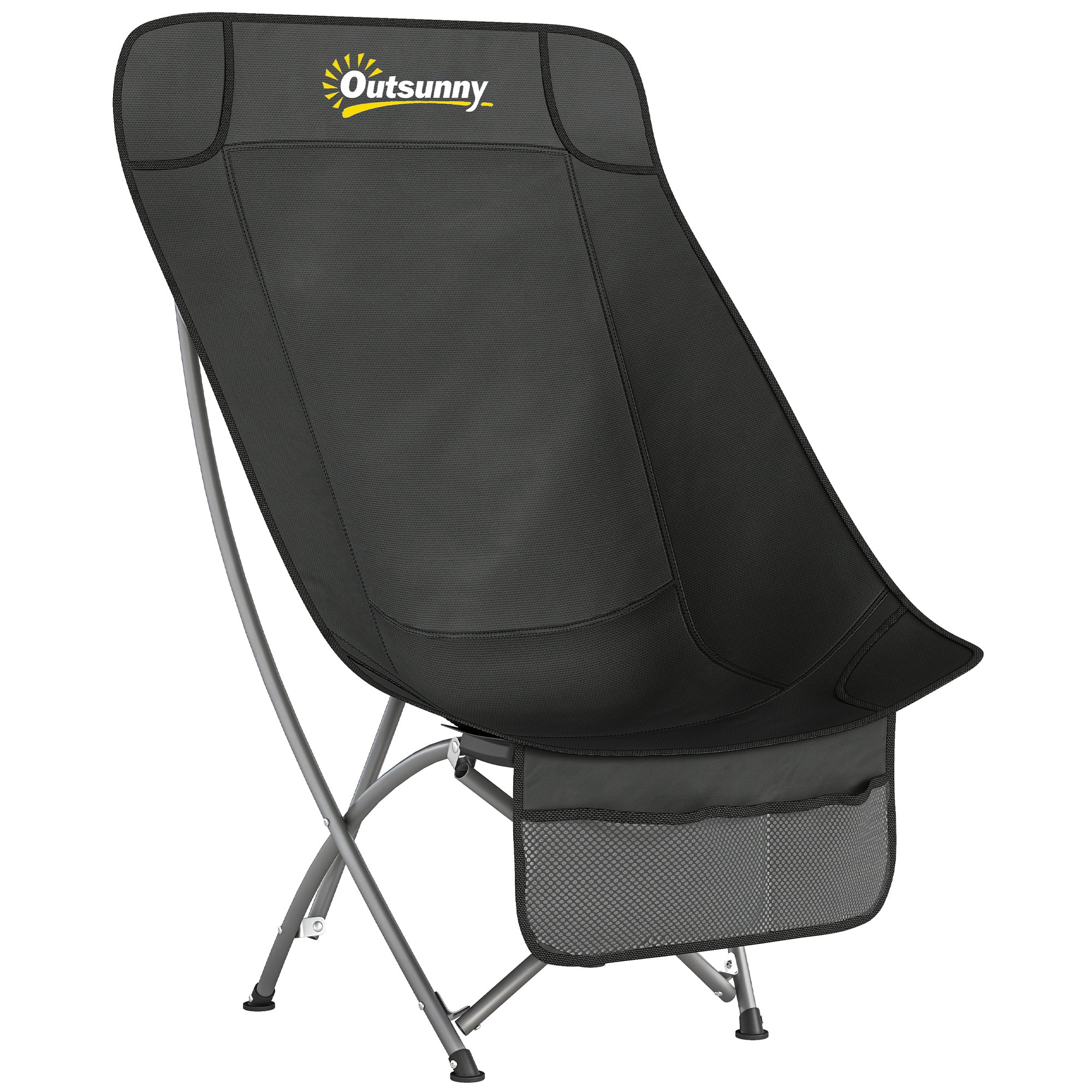 Outsunny Camping Chair for Adults Heavy Duty Folding Camp Chair with Side Pocket and Carry Bag Black 